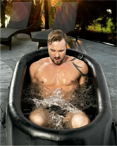 a man enjoy ice bathing 